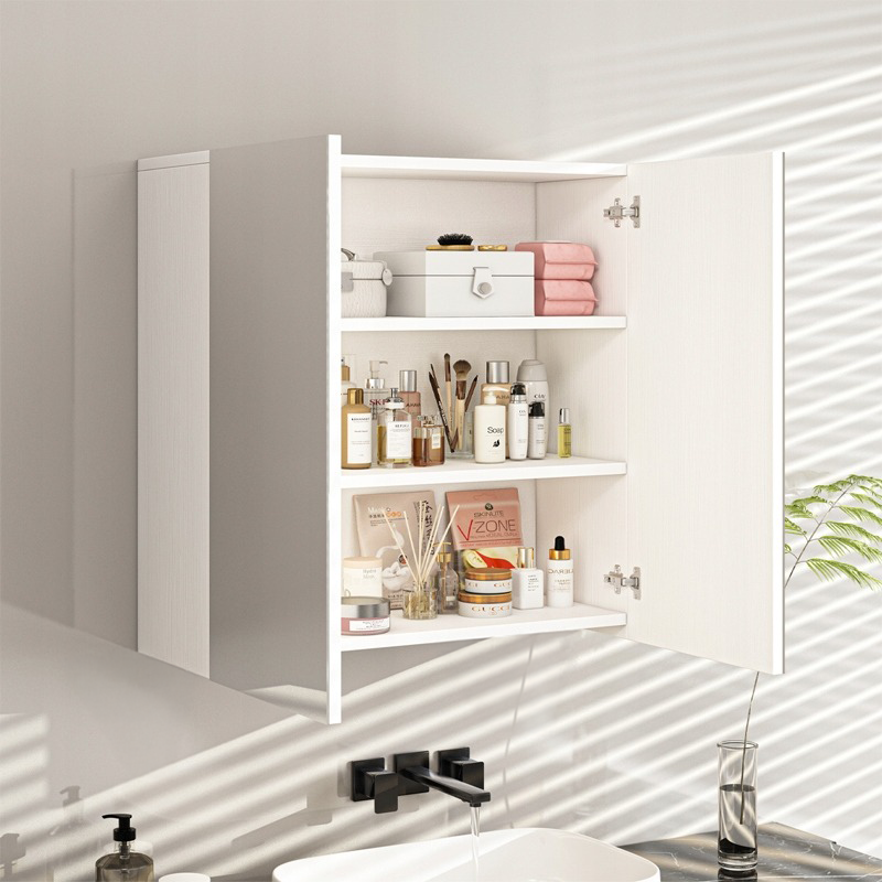Armoire murale de salle de bain avec miroir – 60x60x22 cm, 2 portes, blanc, design moderne