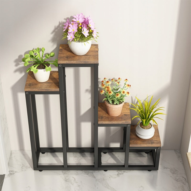 Étagère à plantes à 4 niveaux – support rustique pour fleurs et pots de fleurs
