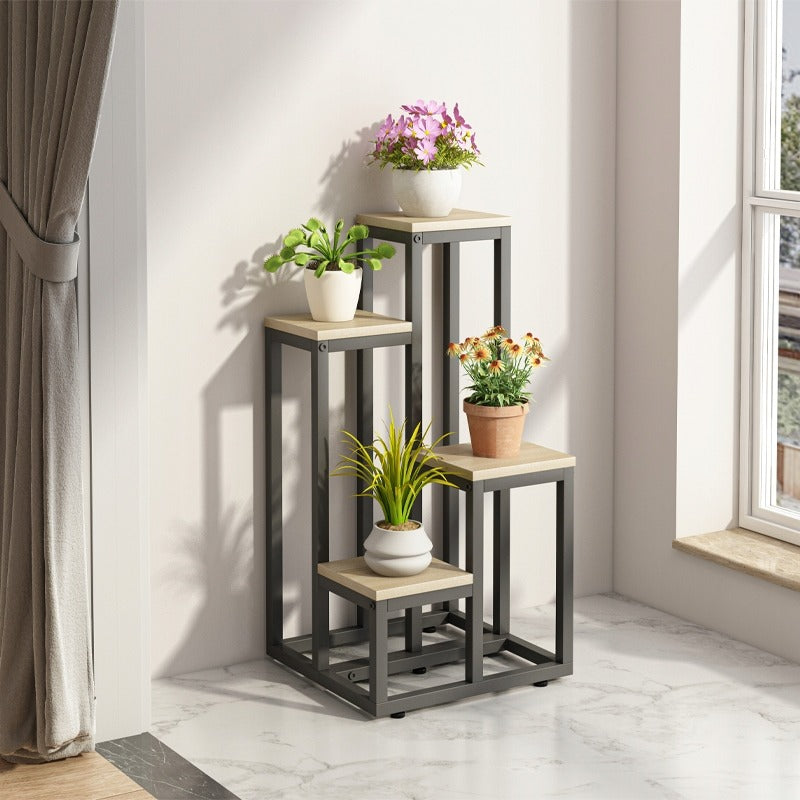 Support à plantes en métal à 4 niveaux – Porte-fleurs élégant au style loft