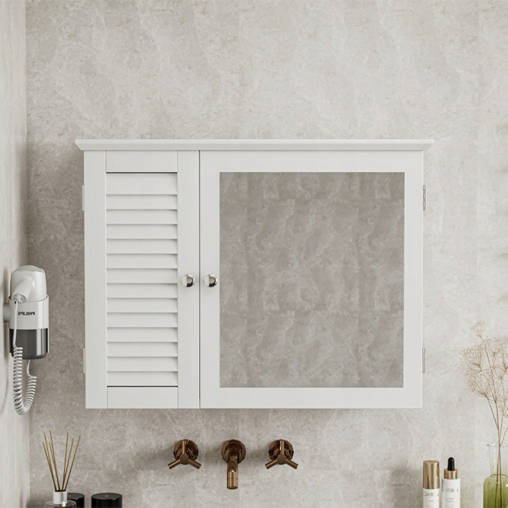Armoire de toilette murale avec miroir 65x49x15 cm – Blanche, avec étagères intérieures