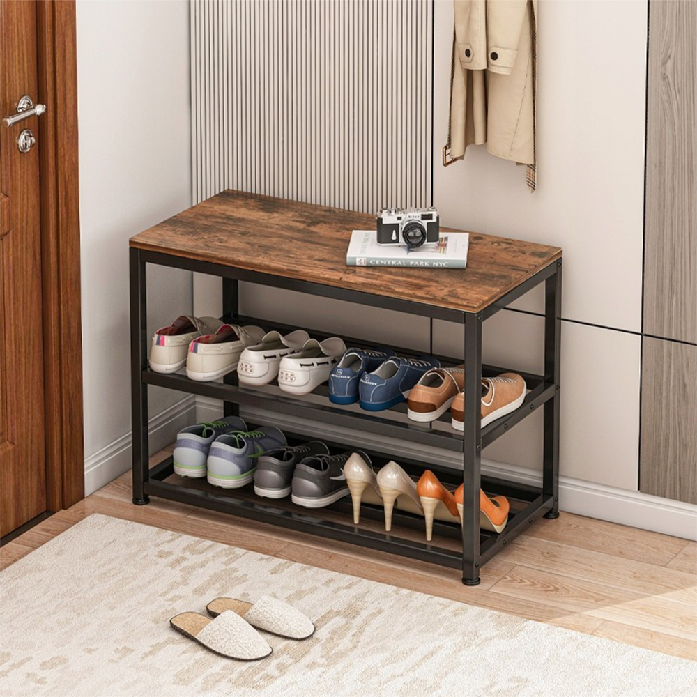 Banc à chaussures 62x50x30 cm – Design bois rétro au style industriel