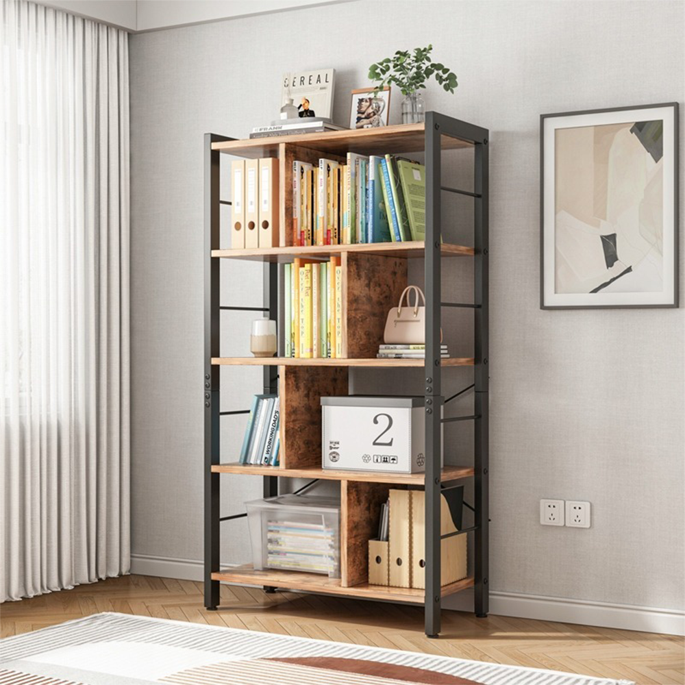 Étagère échelle industrielle – 155 cm, brun rustique avec cadre en métal noir, style loft