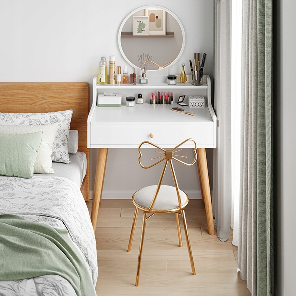 Coiffeuse blanche avec miroir – style scandinave, 70×40×85 cm