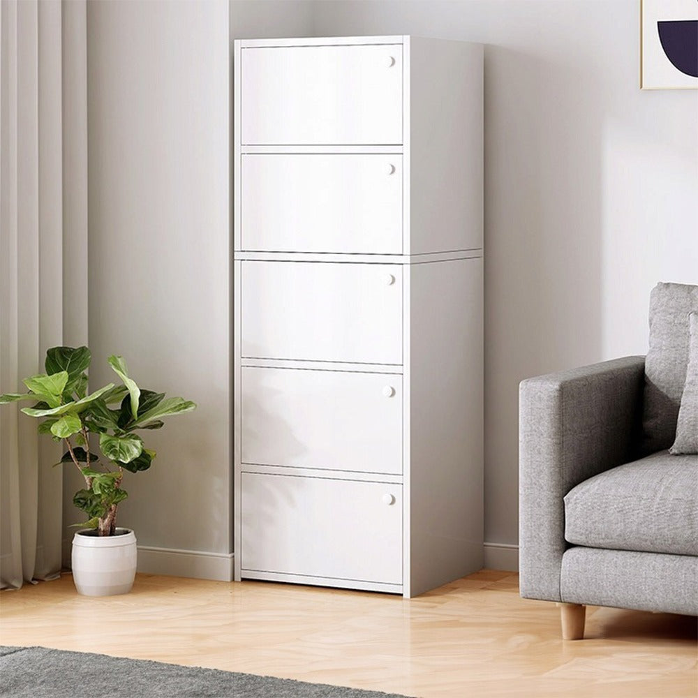 Commode blanche moderne – 127 x 24 x 40 cm, style scandinave, avec 5 compartiments, idéale pour le rangement et la décoration