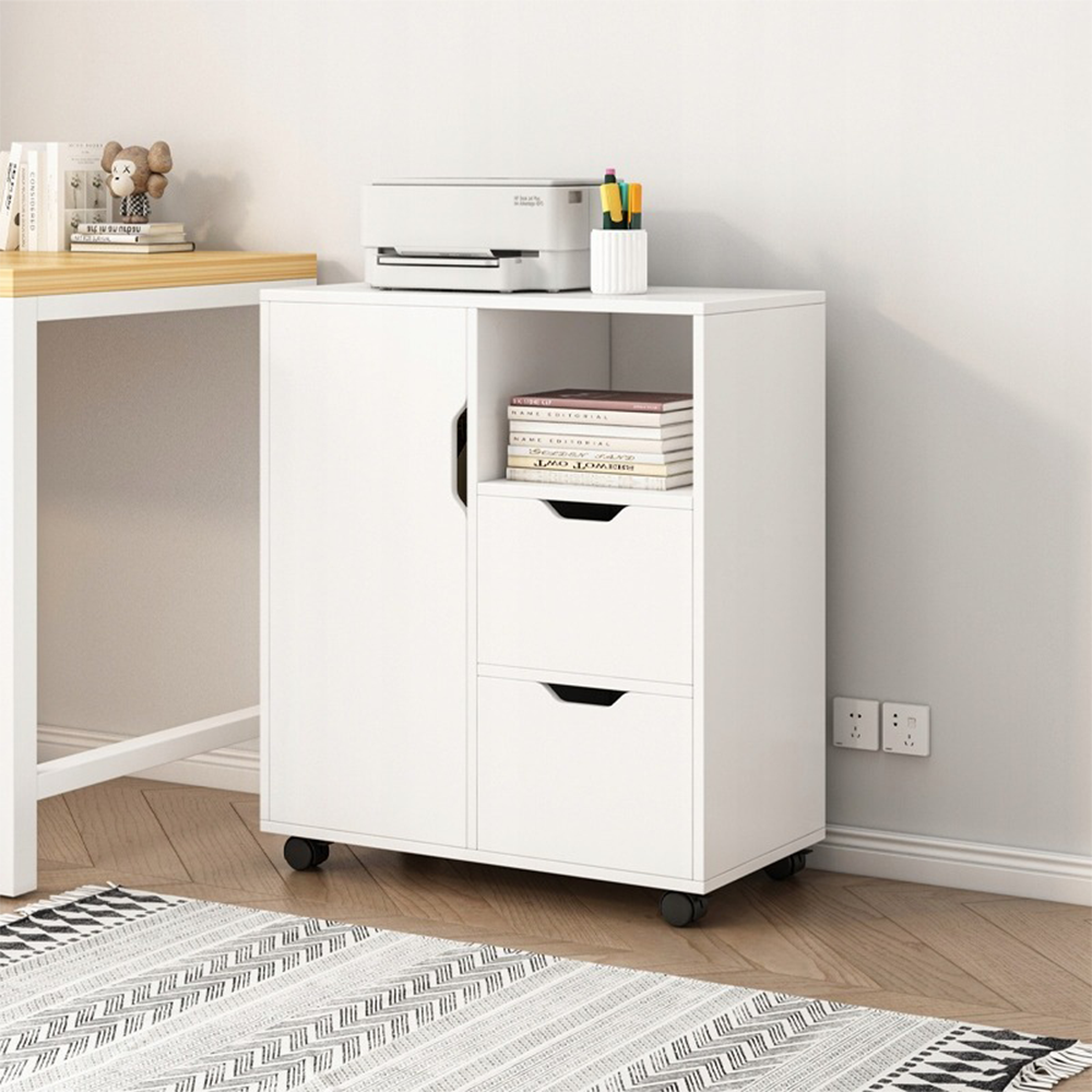 Table imprimante blanche – 60 x 70 x 35 cm – multifonctionnelle et moderne, avec 3 étagères