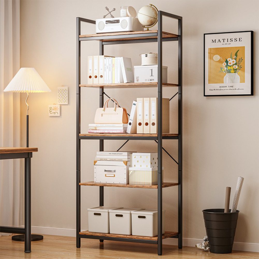 Étagère industrielle de style loft – 66 × 30 × 153 cm, en MDF rustique et structure en métal