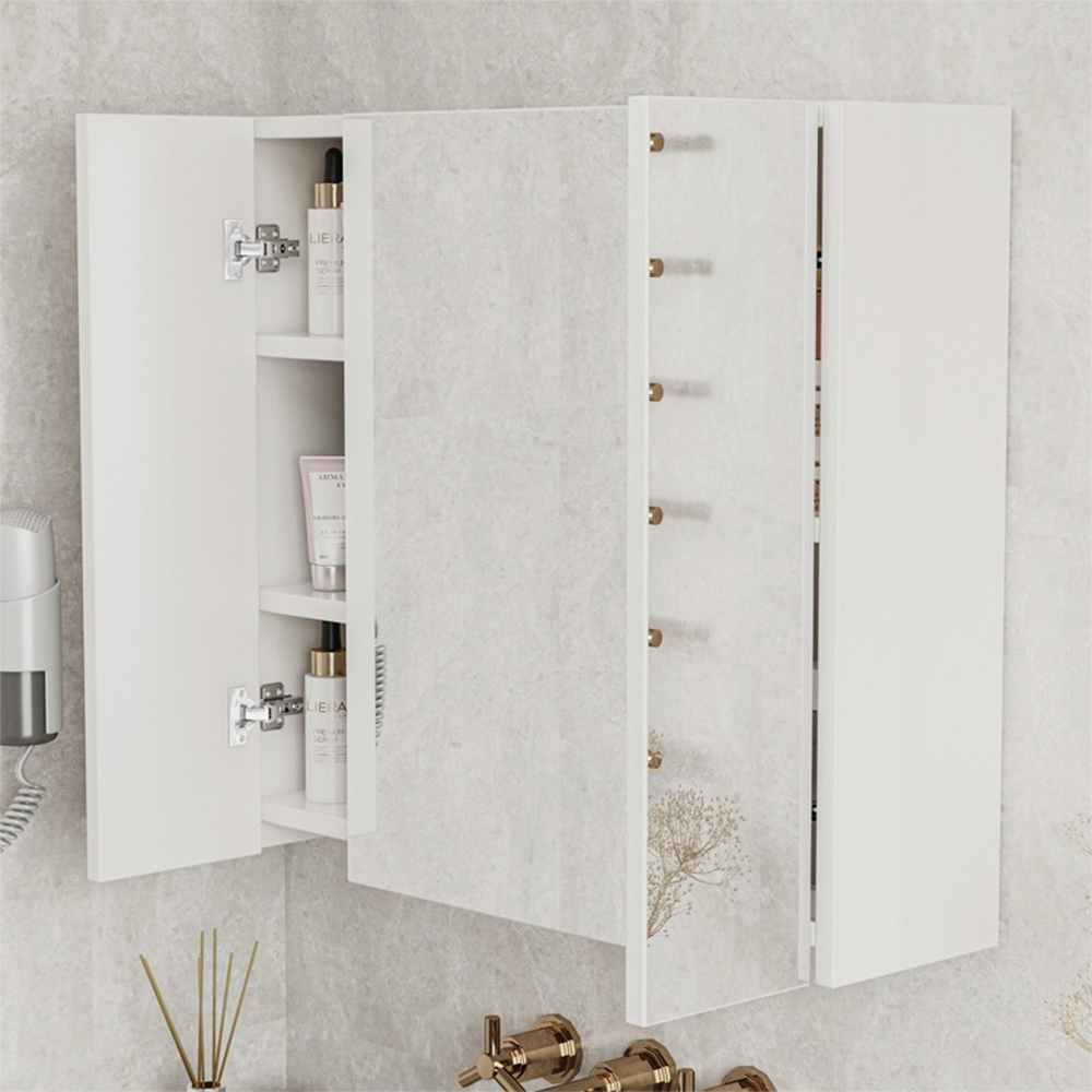Armoire de salle de bain murale avec triple miroir, 60 cm – moderne et pratique, blanche