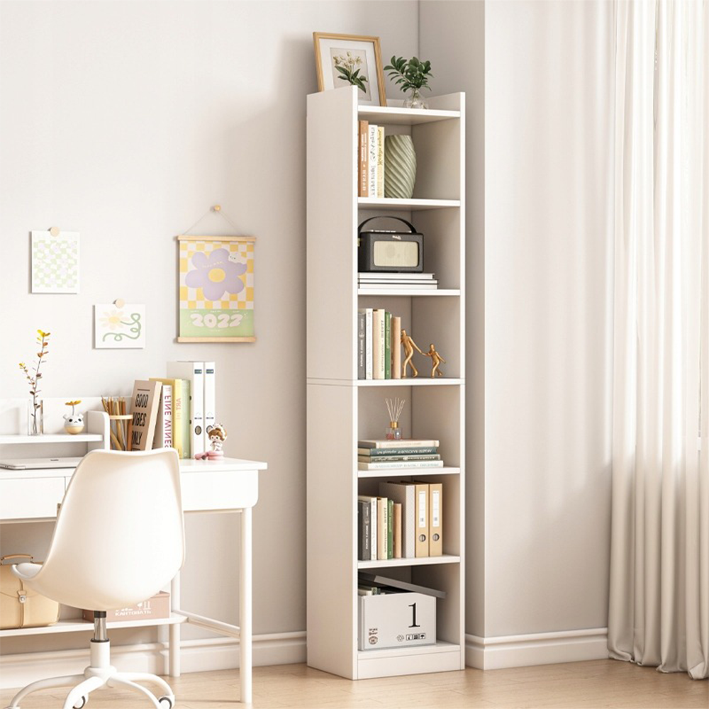 Étagère blanche avec 7 niveaux – 180x40x30 cm – bibliothèque verticale au style minimaliste