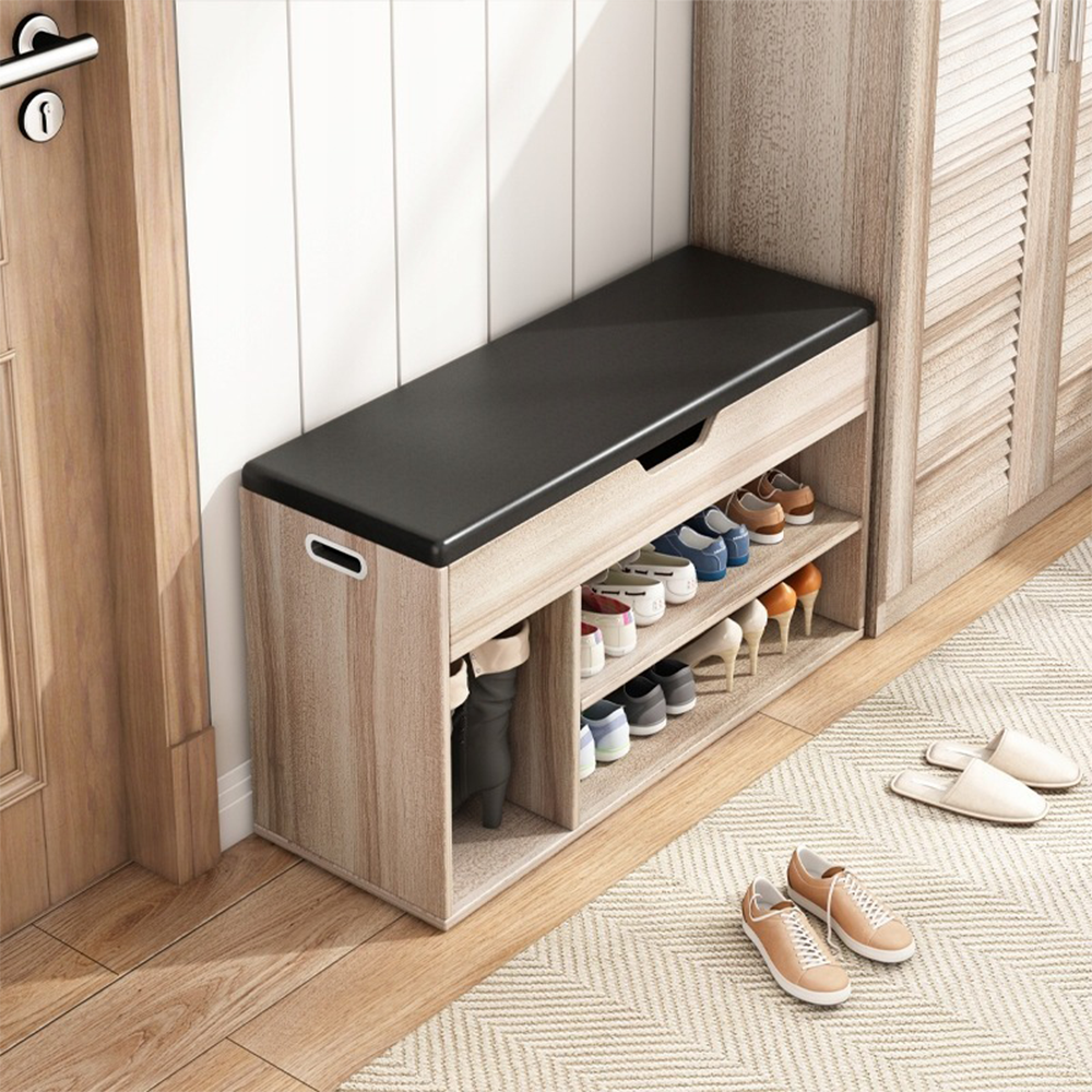 Banc d’entrée avec rangement, chêne clair, 80 x 30 x 44 cm – Assise rembourrée, structure en MDF