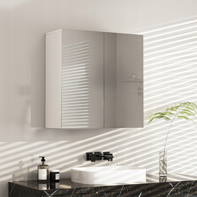 Armoire murale de salle de bain avec miroir – 60x60x22 cm, 2 portes, blanc, design moderne