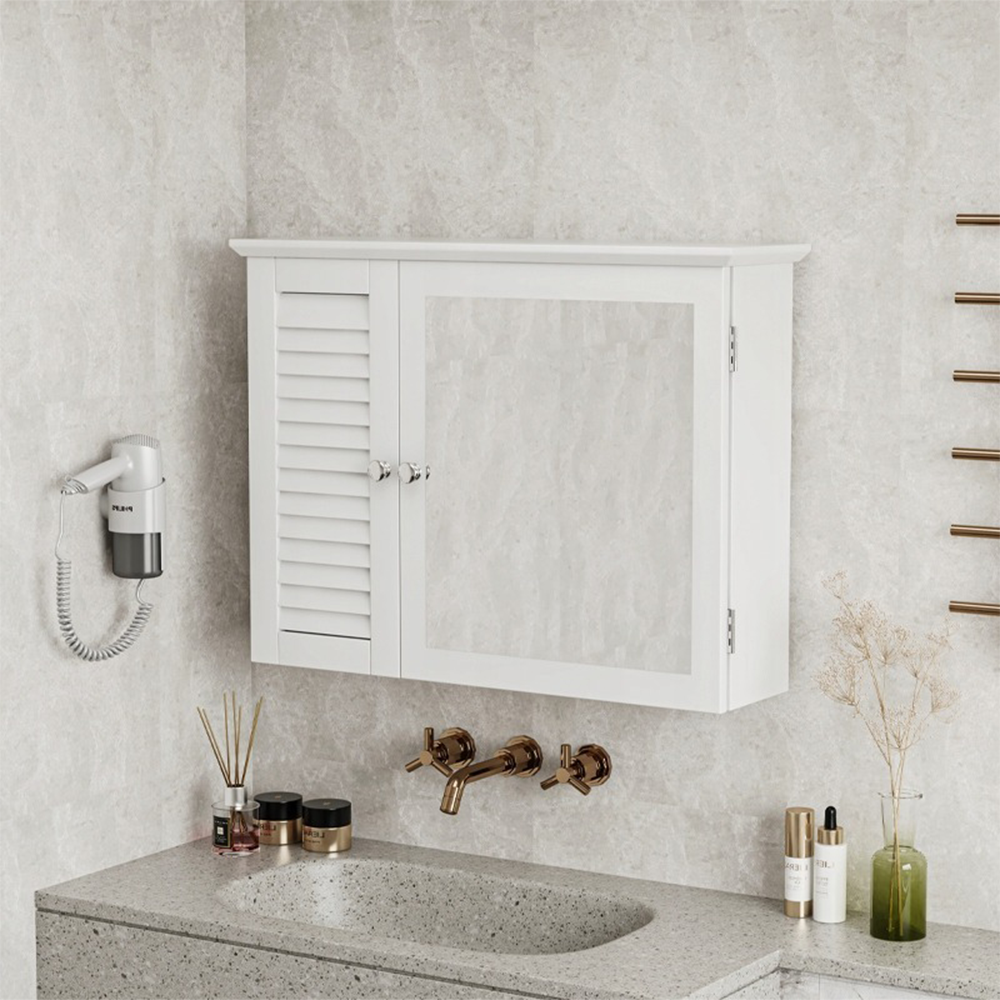 Armoire de toilette murale avec miroir 65x49x15 cm – Blanche, avec étagères intérieures