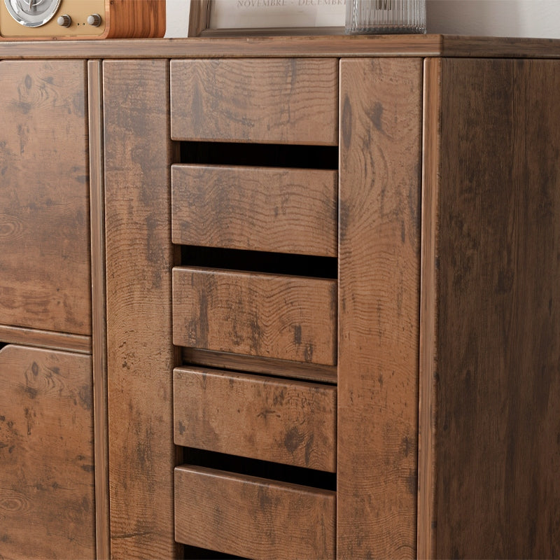Commode rustique avec 4 tiroirs et espace de rangement derrière une porte à persiennes – 80 x 40 x 100 cm