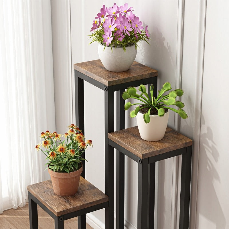 Étagère à plantes en métal rustique à 3 niveaux pour pots de fleurs