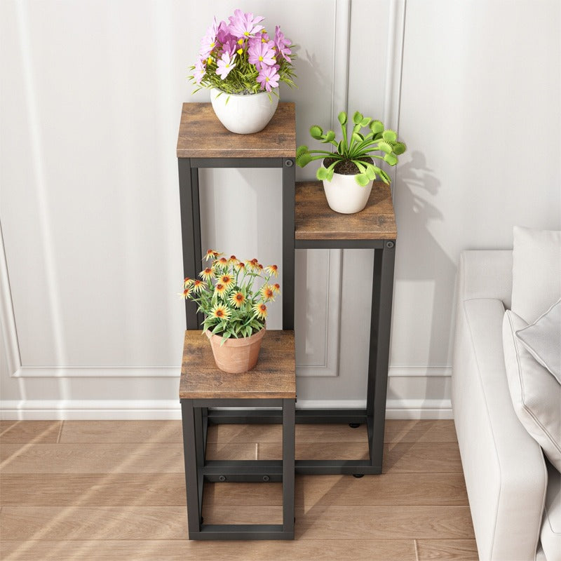 Étagère à plantes en métal rustique à 3 niveaux pour pots de fleurs