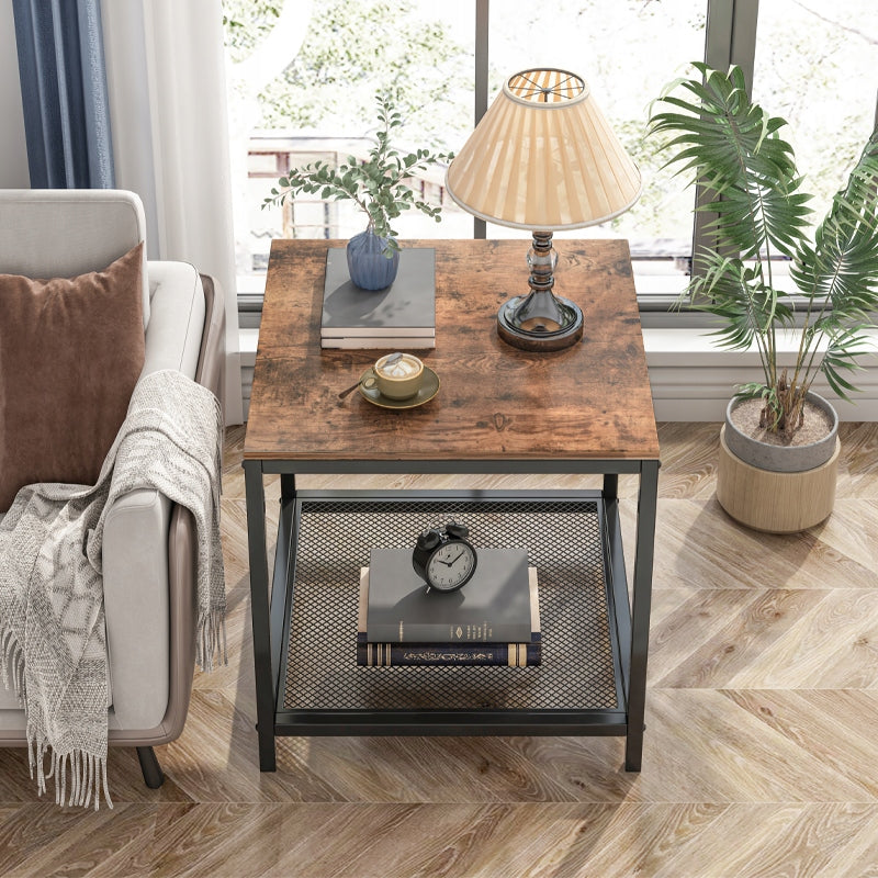 Table d'appoint carrée au design industriel loft – 45 × 45 × 55 cm, MDF aspect rustique et structure en métal.
