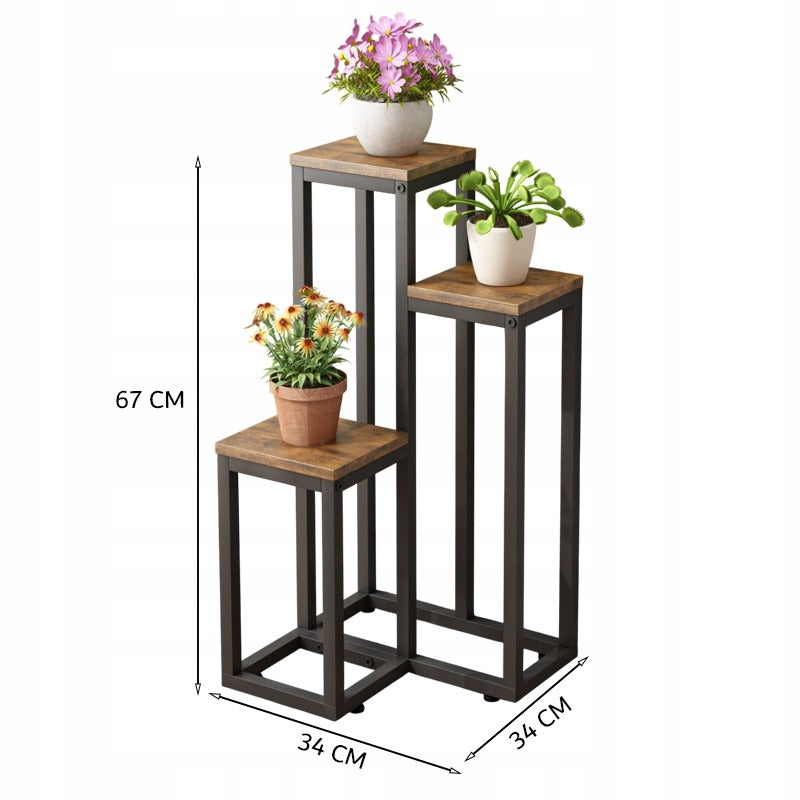 Étagère à plantes en métal rustique à 3 niveaux pour pots de fleurs