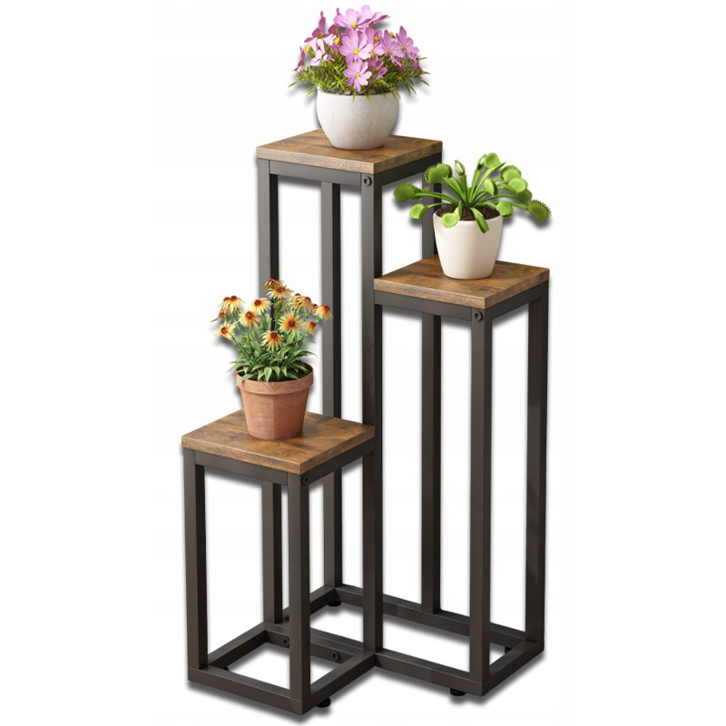 Étagère à plantes en métal rustique à 3 niveaux pour pots de fleurs